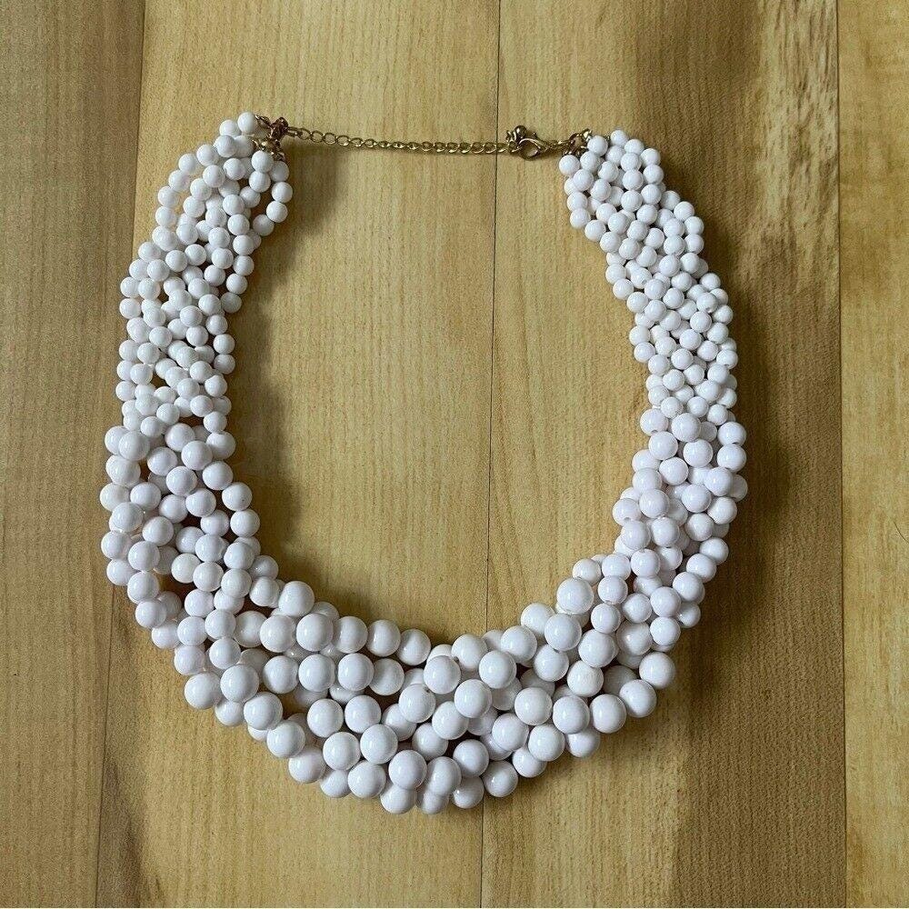 Vintage Necklace White Beaded Statement Preppy Coastal Nautical Classic Braided